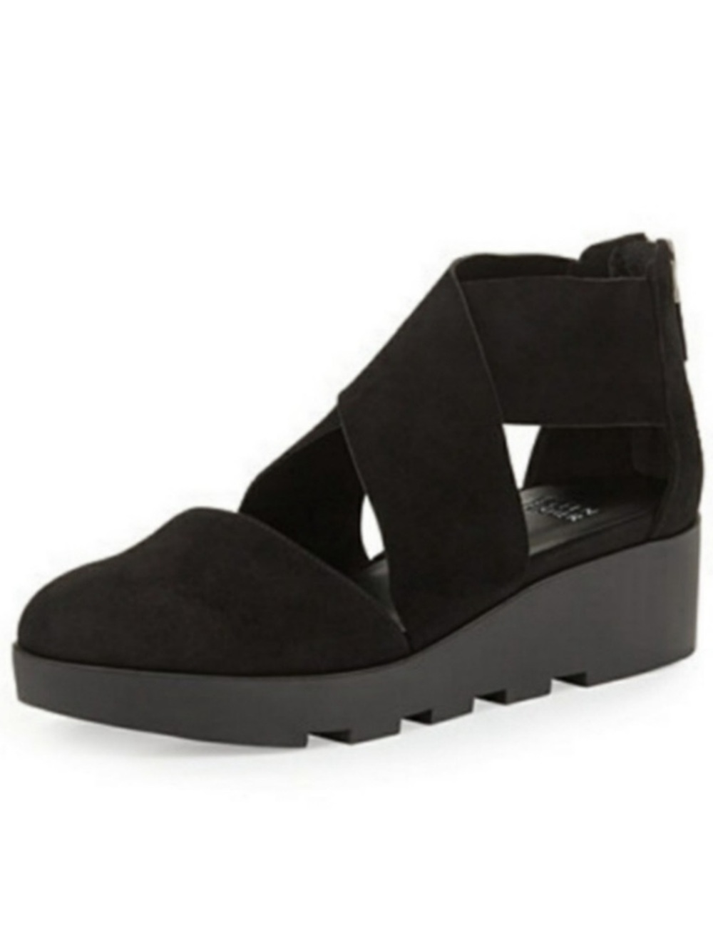 Eileen Fisher Buoy Crisscross Suede Wedge Sandals In Black Size 9.5